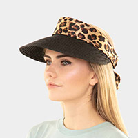 Leopard Bow Straw Visor Hat