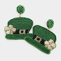 Felt Back ST Patrick's Day Clover Accented Hat Dangle Earrings