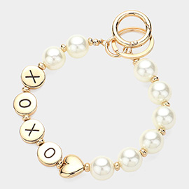 XOXO Metal Round Message Pearl Key Chain / Bracelet