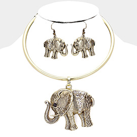 Stone Embellished Elephant Pendant Necklace