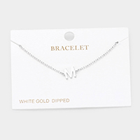 -M- White Gold Dipped Metal Monogram Charm Bracelet
