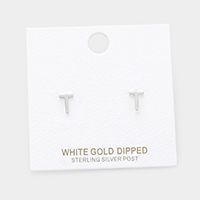 -T- White Gold Dipped Metal Monogram Stud Earrings