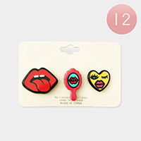 12 Set of 3 - Tongue Out Mouth Mirror Heart Lapel Mini Pin Brooches