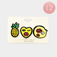12 Set of 3 - Pineapple Heart Lips Lapel Mini Pin Brooches