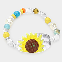 Sunflower Accented Multi Beaded Stretch Bracelet