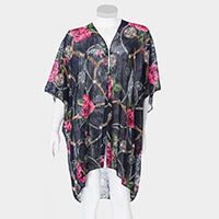 Rose Flower Chain Print Cover Up Poncho