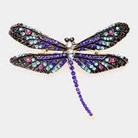 Stone Embellished Metal Dragonfly Pin Brooch
