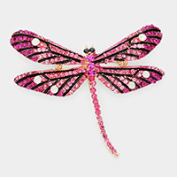 Stone Embellished Metal Dragonfly Pin Brooch