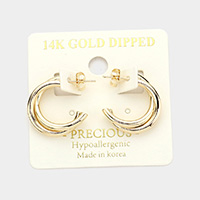 14K Gold Dipped Double Layered Metal Half Hoop Earrings