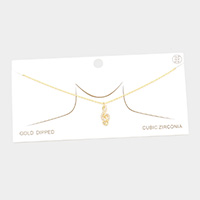 Gold Dipped CZ Treble Clef Pendant Necklace