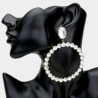 Round Crystal Accented Open Circle Evening Earrings