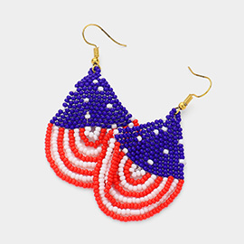 American USA Flag Draped Seed Beaded Dangle Earrings