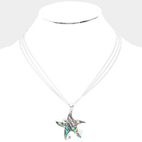 Abalone Starfish Pendant Triple Layered Chain Necklace