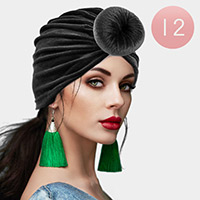 12PCS - Black Solid Velvet Turban Hats