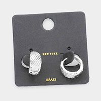 Brass Metal Textured Hoop Huggie Earrings