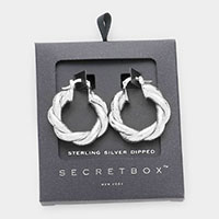 Secret Box _ Sterling Silver Dipped Braided Metal Hoop Pin Catch Earrings