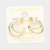 14K Gold Dipped Double Metal Half Hoop Layered Earrings