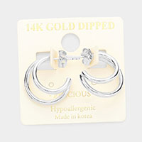 14K White Gold Dipped Double Metal Half Hoop Layered Earrings