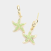 Metal Half Hoop Bead Embellished Starfish Dangle Earrings