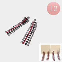 12Pairs - 4-Line Rhinestone Earrings