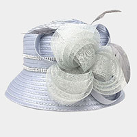 Embellished Rhinestone Feather Mesh Dressy Hat