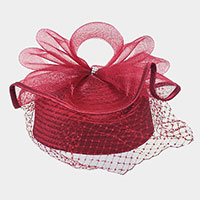 Embellished Rhinestone Mesh Bow Dressy Hat