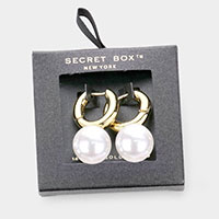 Secret Box _ 14K Gold Dipped Metal Hoop Pearl Dangle Earrings