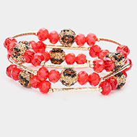 3PCS - Leopard Patterned Shamballa Ball Faceted Beaded Stretch Bracelets