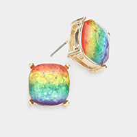 Glitter Square Stone Stud Earrings
