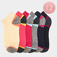 12Pairs - Color Point Detailed Socks