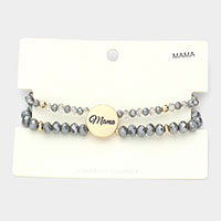 mama Metal Disc Message Charm Faceted Beaded Stretch Bracelet