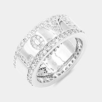Rhodium Plated CZ Embellished Love Message Ring