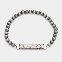 Rectangle Natural Stone Accented Stretch Bracelet