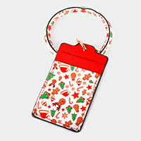Christmas Theme Printed Faux Leather Card Holder Keychain / Bracelet