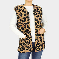 Leopard Patterned Sherpa Pocket Vest