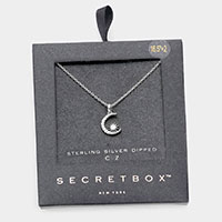 Secret Box _ Sterling Silver Dipped CZ Crescent Moon Star Pendant Necklace