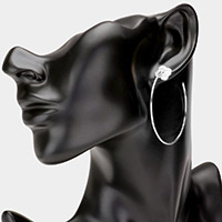 Rhinestone Embellished Quatrefoil Brass Metal Hoop Earrings