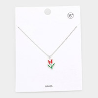 Brass Metal Enamel Tulip Flower Pendant Necklace
