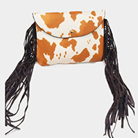 Cow Patterned Faux Leather Suede Tassel Fanny Pack / Belt / Crossbody Bag