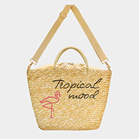 Tropical Mood Flamingo Weaving Beach Tote / Crossbody Bag