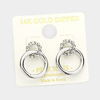 14K White Gold Dipped Double Open Circle Link Dangle Earrings