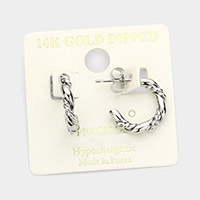 14K White Gold Dipped Twisted Metal Half Hoop Earrings