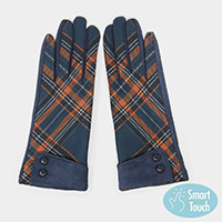Classic Checkered Button Accented Cuff Smart Gloves