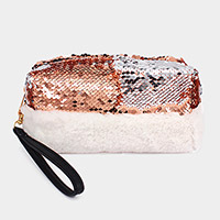 Reversible Sequin Soft Fur Wristlet Pouch Bag