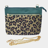 Leopard Patterned Accented Faux Leather Crossbody Bag