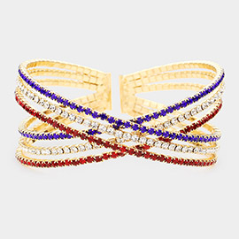 Rhinestone Embellished Crisscross Cuff Evening Bracelet