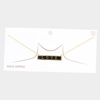 LOVE Gold Dipped Enamel Rectangle Message Pendant Necklace