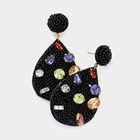 Multi Stone Embellished Seed Beaded Teardrop Dangle Earrings