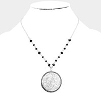 Rhinestone Embellished Metal Round Pendant Necklace