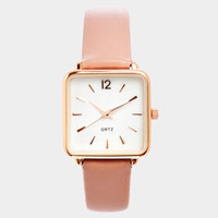 Square Dial Faux Leather Band Watch